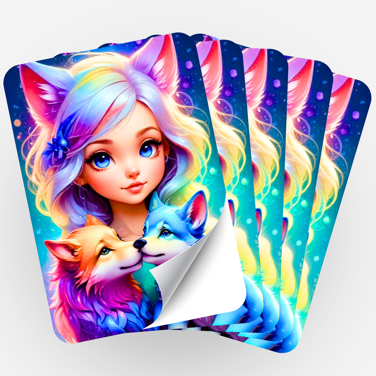 5er-Set Aufkleber mit Wolfmädchen Finja Motiv zur Organisation von Diamond Painting und Malen nach Zahlen