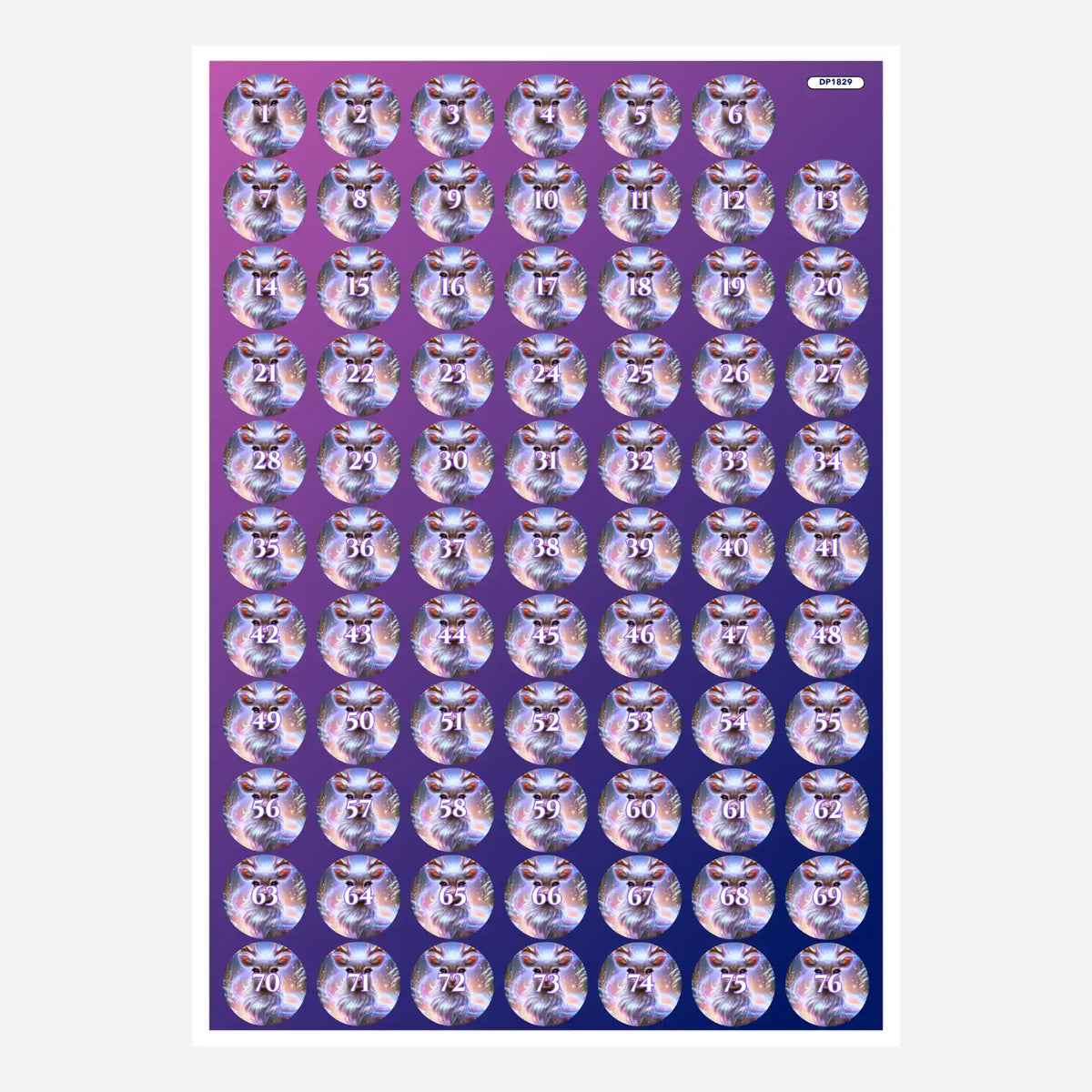 Döschenaufkleber-Set für Diamond Painting mit 76 nummerierten Winterwald-Motiven zur Organisation von Steinchen.