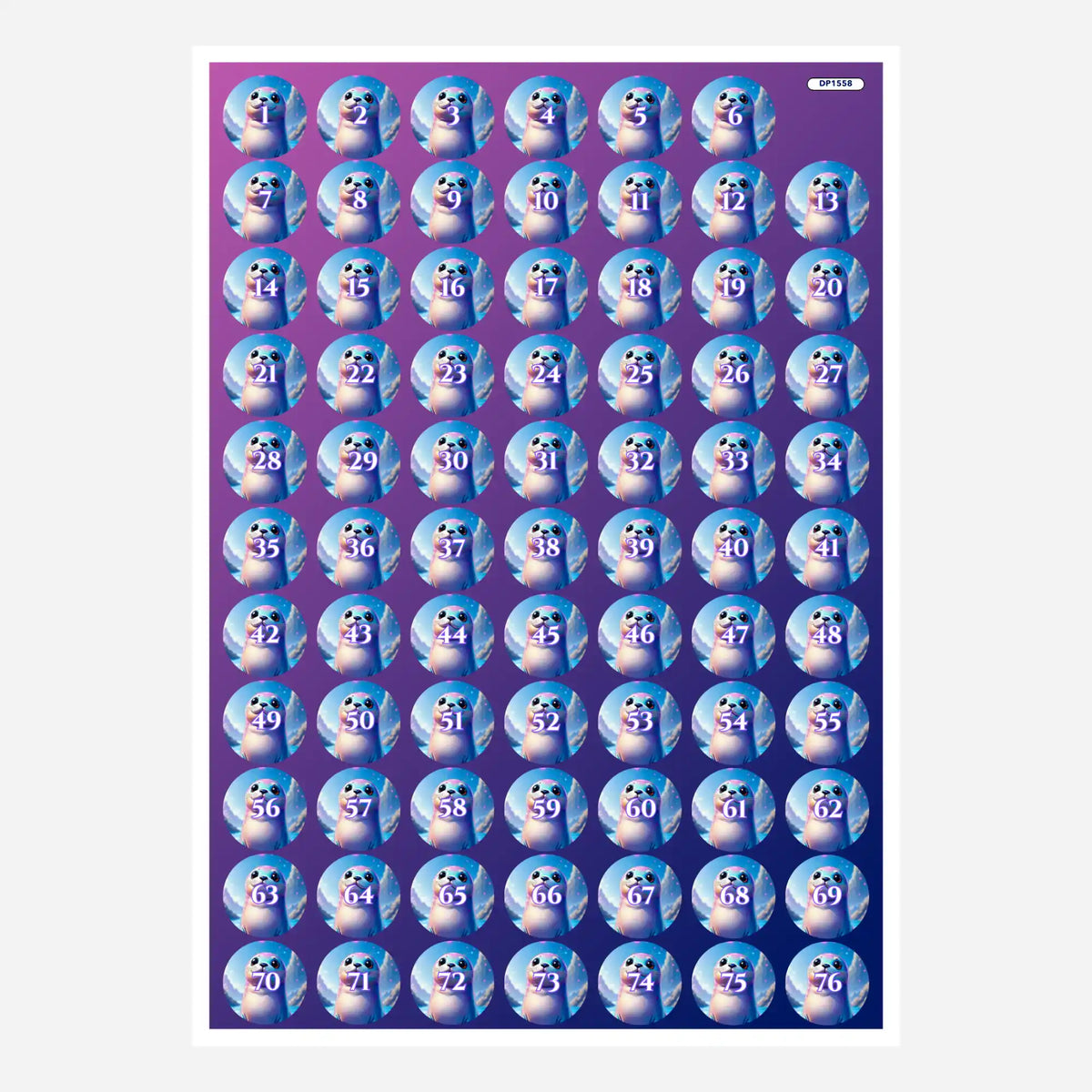 {
"alt_text": "Döschenaufkleber-Set für Diamond Painting mit süßem Robben-Motiv zum Sortieren der Diamanten-Farben",
"rat