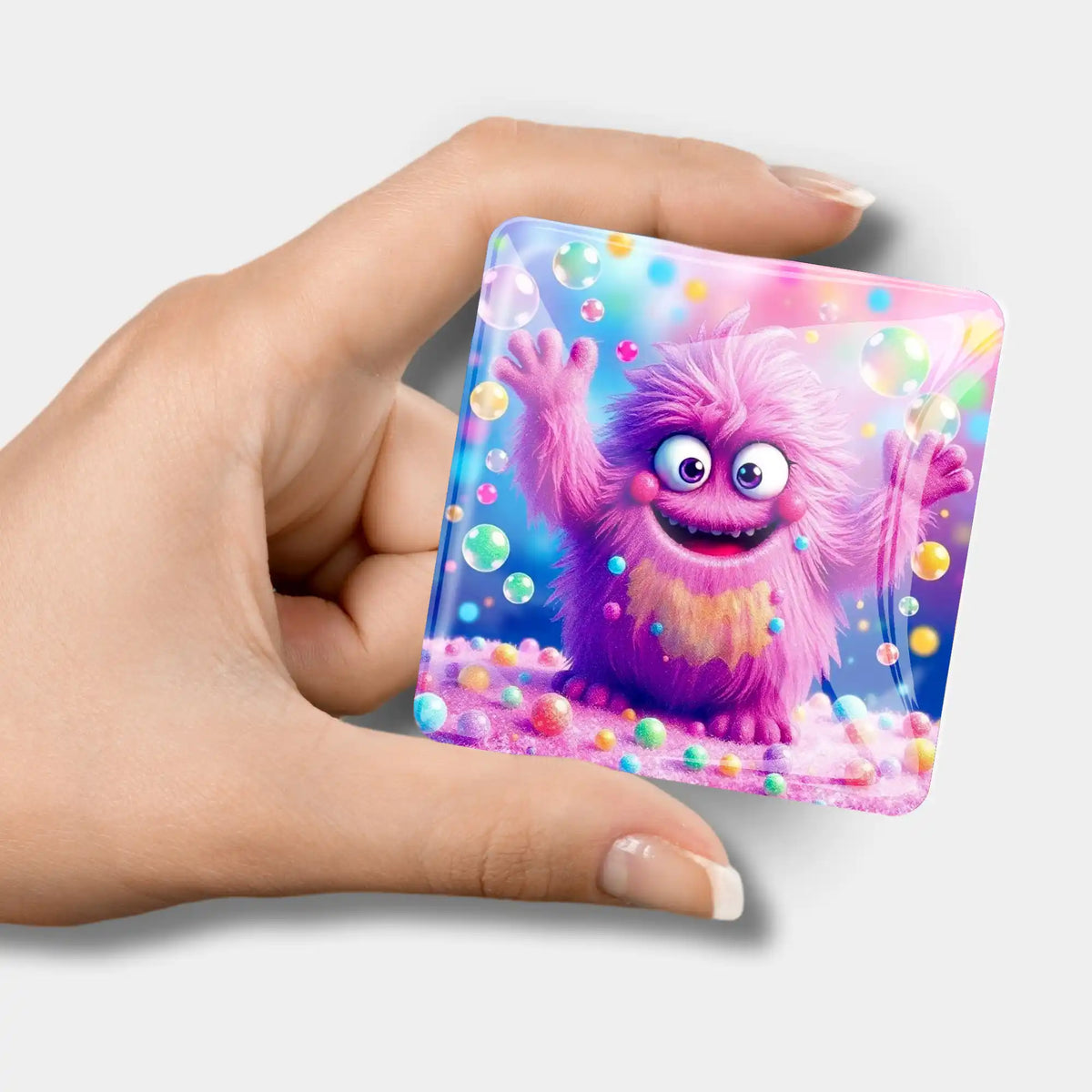 Bunter Diamond Painting Cover Minder Eckbert aus Glas mit Monster-Motiv für dein Diamond Painting Zubehör