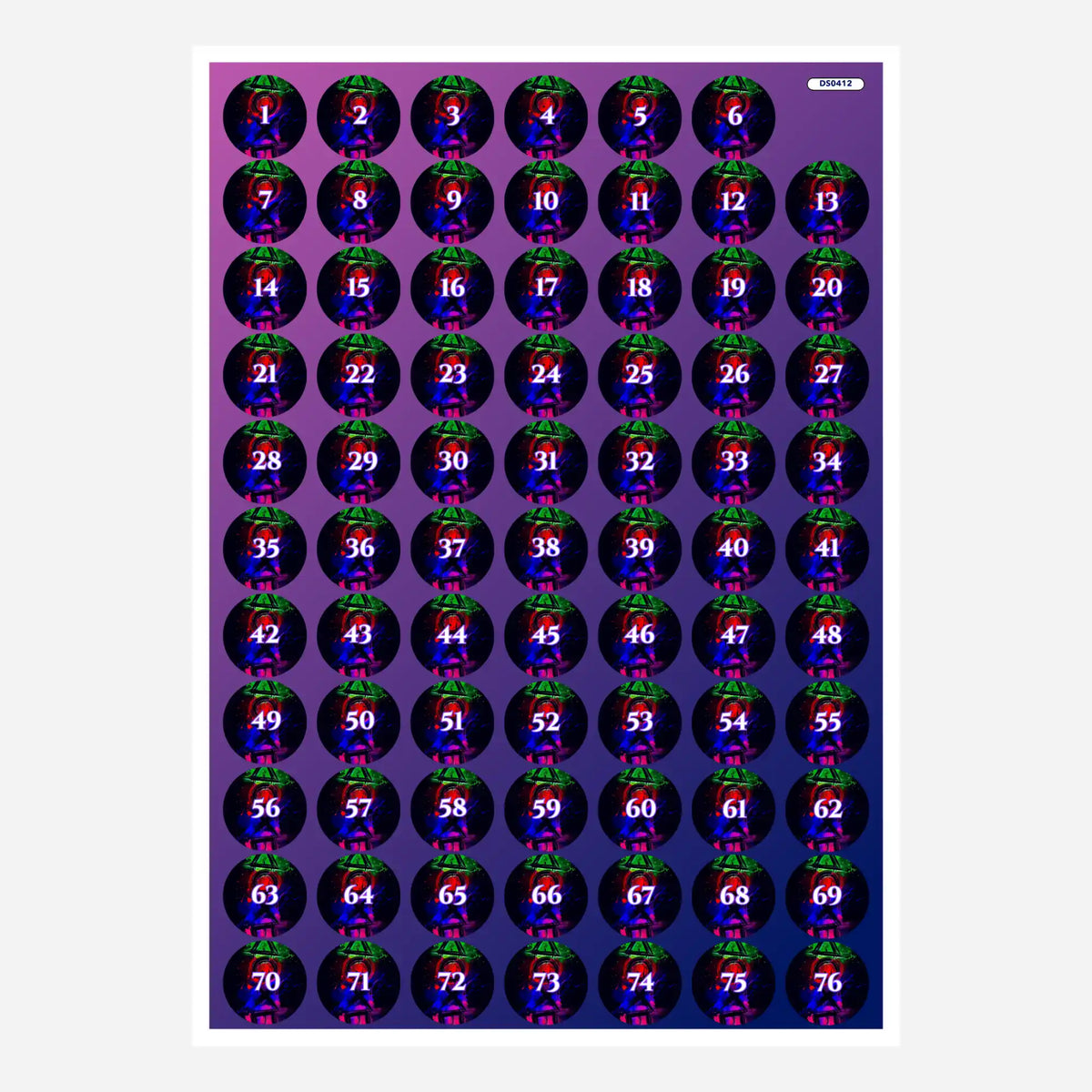Döschenaufkleber-Set für Diamond Painting Zubehör mit Zahlen von 1 bis 76 zum einfachen Sortieren deiner Steinfarben.