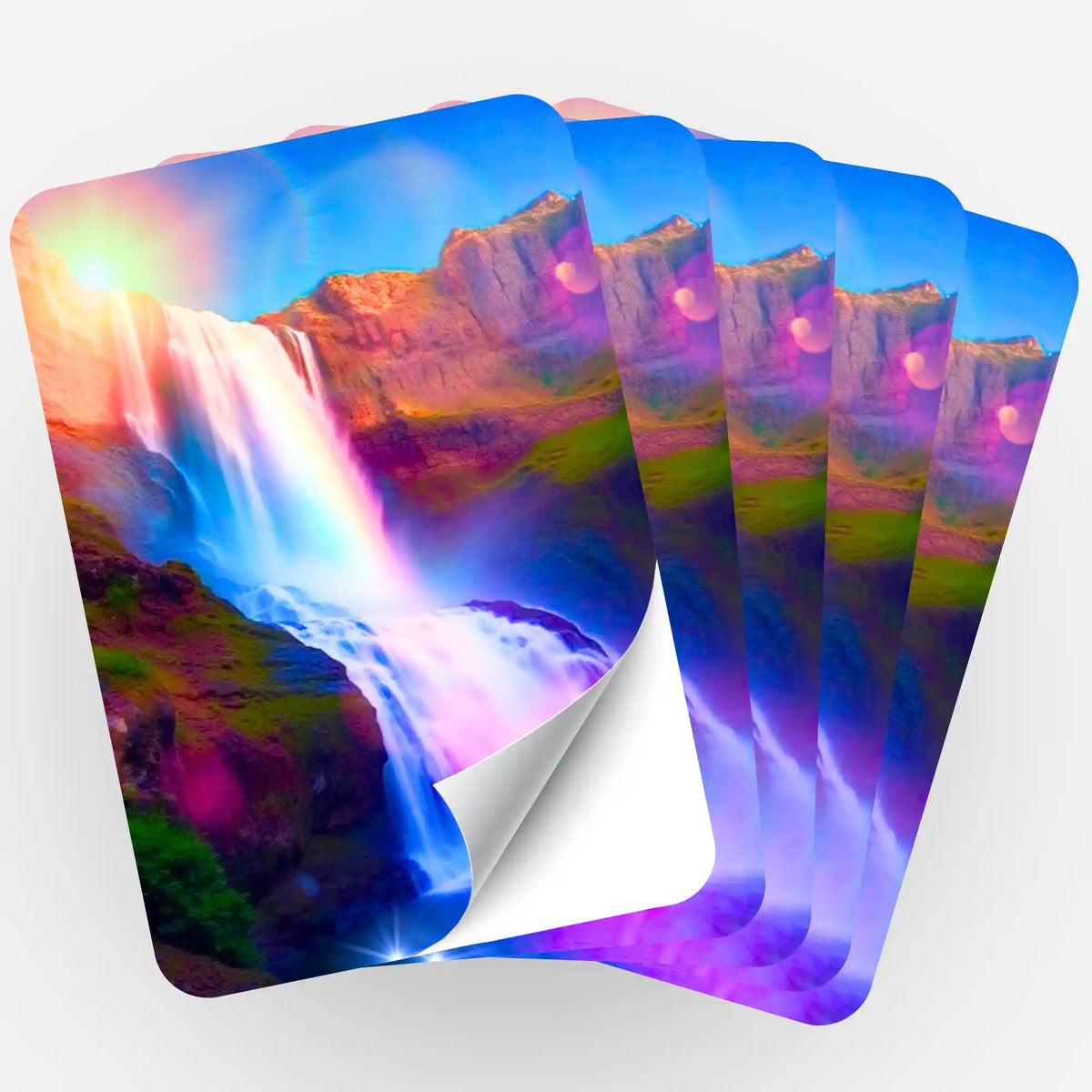 Fünfer-Set Diamond Painting Aufkleber mit farbenfrohem Wasserfall-Motiv für dein nächstes Bastelprojekt