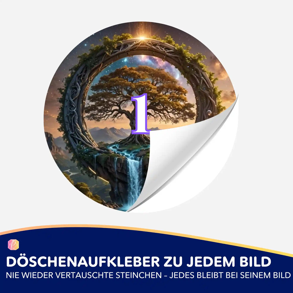 Runder Döschenaufkleber mit Motiv Tor zur Anderswelt für eine effiziente Diamond Painting Sortierung und Organisation