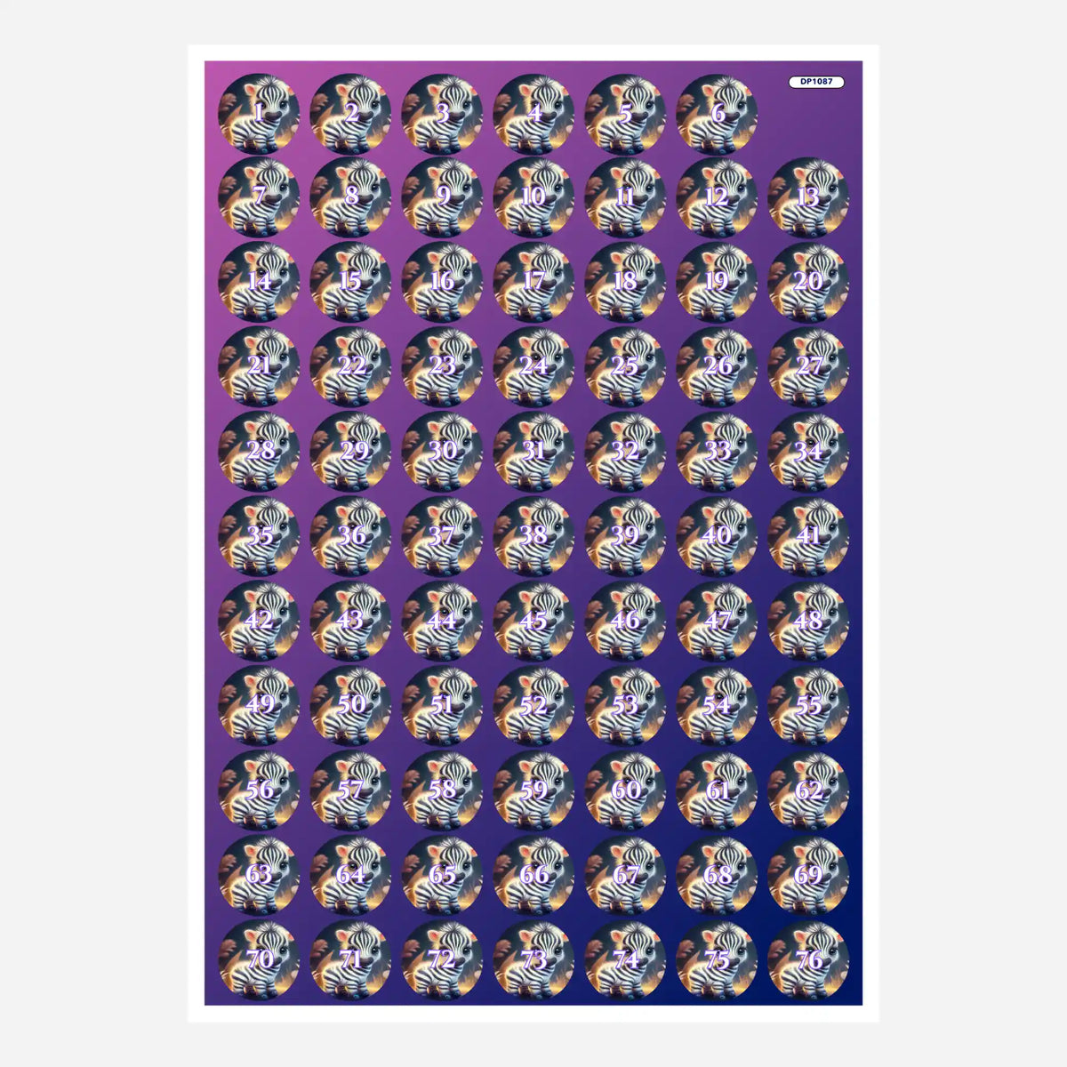 Döschenaufkleber mit süssem Zebrababy für Diamond Painting zur übersichtlichen Organisation der Steinfarben