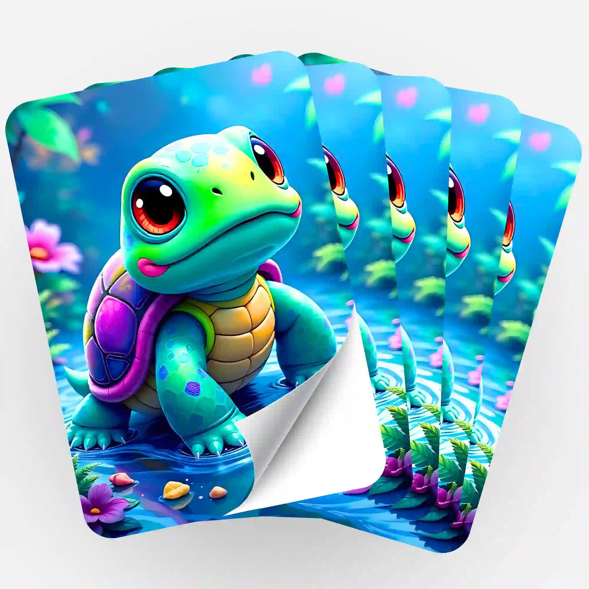 Fünfer-Set bunte Diamond Painting Aufkleber mit niedlicher Donatello Schildkröte im Cartoon-Stil für mehr DIY-Ordnung