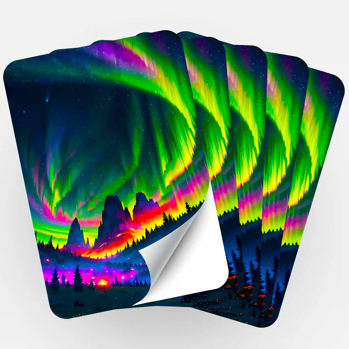 Fünf Picmondoo Aufkleber mit Motiv Nacht der bunten Lichter für Diamond Painting und Bastelsets