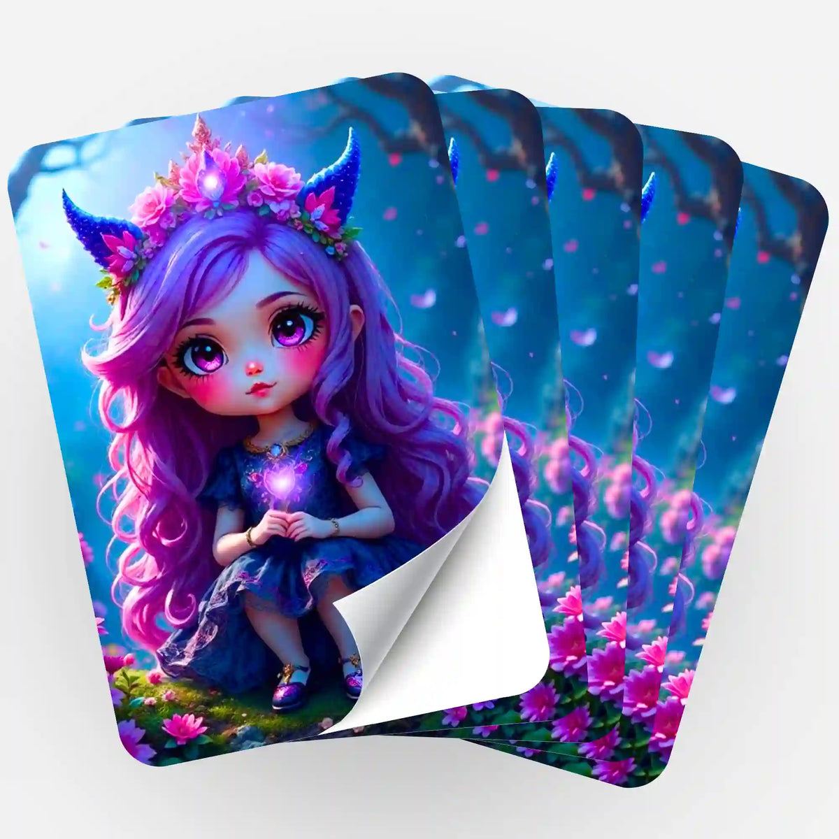 Little Violett Aufkleber 5er-Set für Diamond Painting Zubehör mit süßem Mädchen Motiv in Lila- und Pinktönen
