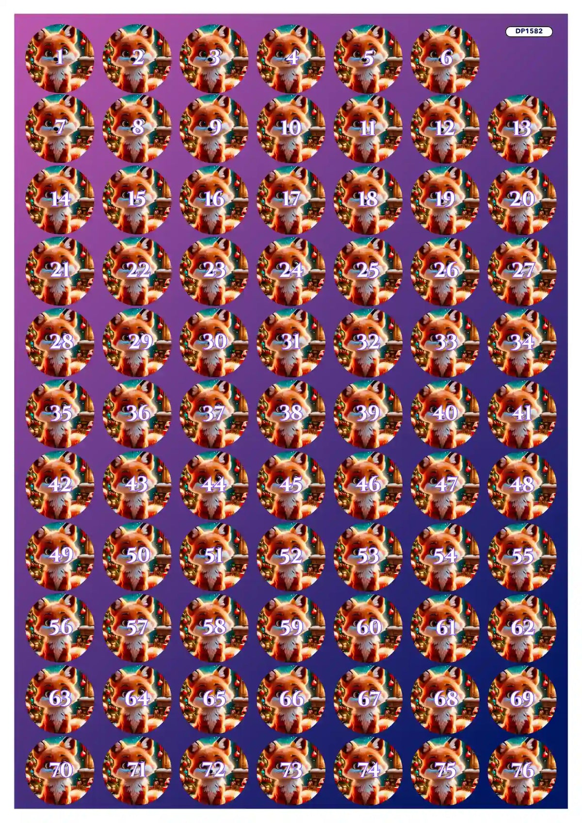 Foxy Aufkleber-Set für Diamond Painting Döschen mit nummerierten Fuchs-Motiven zur einfachen Organisation von Steinen