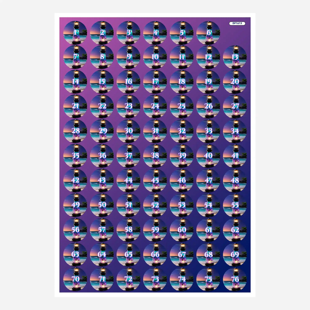 Bogen mit runden Döschenaufklebern für Diamond Painting Zubehör mit Leuchtturm Motiv als Orientierungshilfe