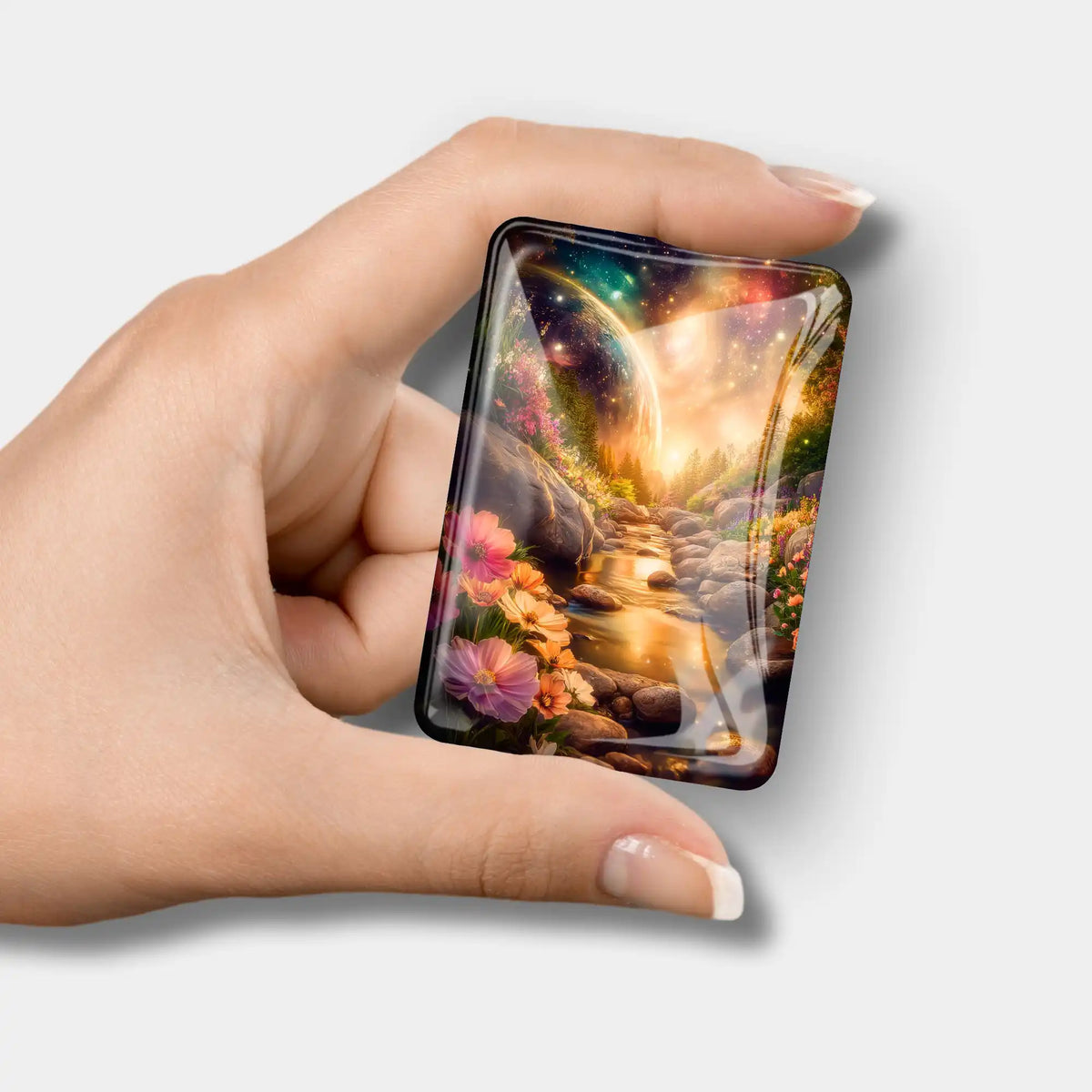 Magischer Cover Minder aus Glas als magnetisches Hilfsmittel für Diamond Painting Zubehör mit Motiv eines Lichtwegs