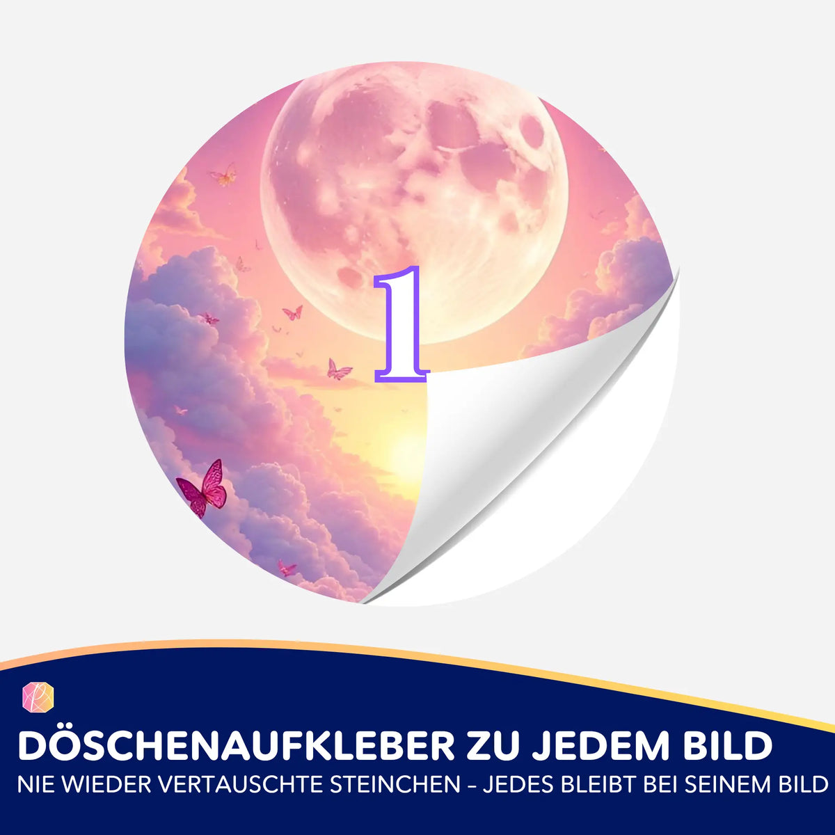 Runder Döschenaufkleber mit Wolkenreich-Motiv zum Sortieren der Steinchen für dein Diamond Painting Set