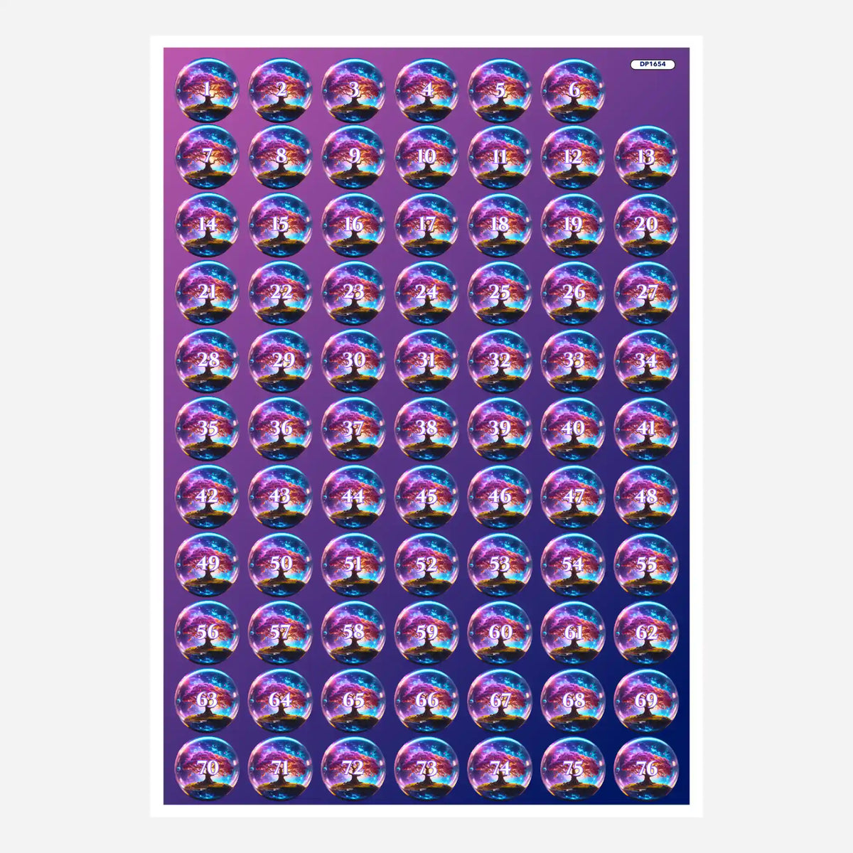 Bogen mit Döschenaufklebern für Diamond Painting mit Arbor Eternis Motiv zur einfachen Sortierung der Steinfarben.
