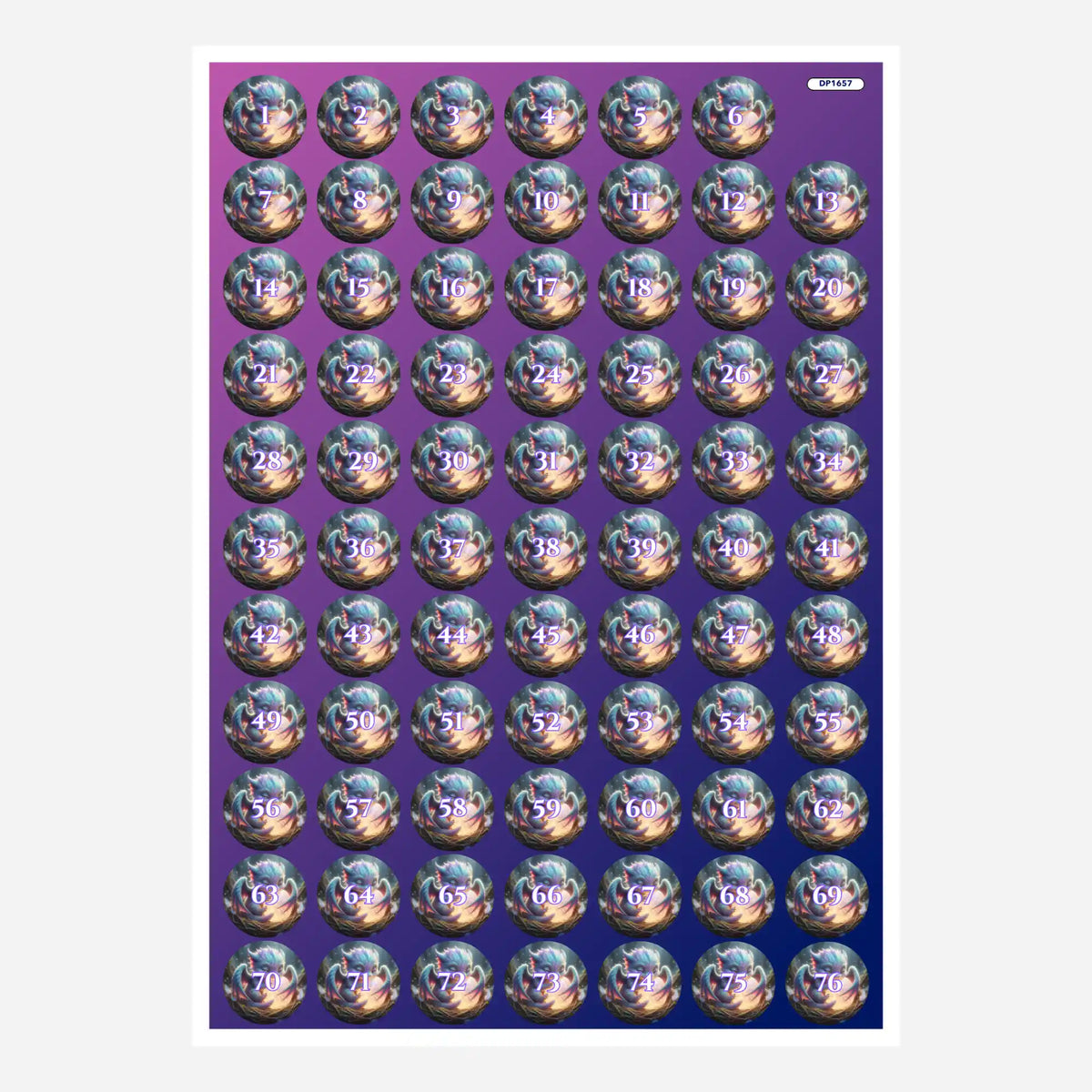 Döschenaufkleber-Set für Diamond Painting Motiv Lichtdrache Faye mit Zahlen für die einfache Steinsortierung
