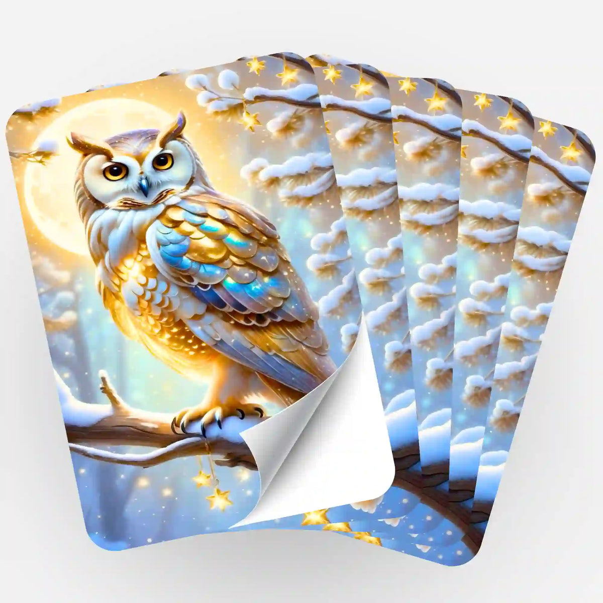 5er-Set Diamond Painting Aufkleber mit Goldene Schneeeule Motiv für die Organisation kleiner DIY-Bastelsets