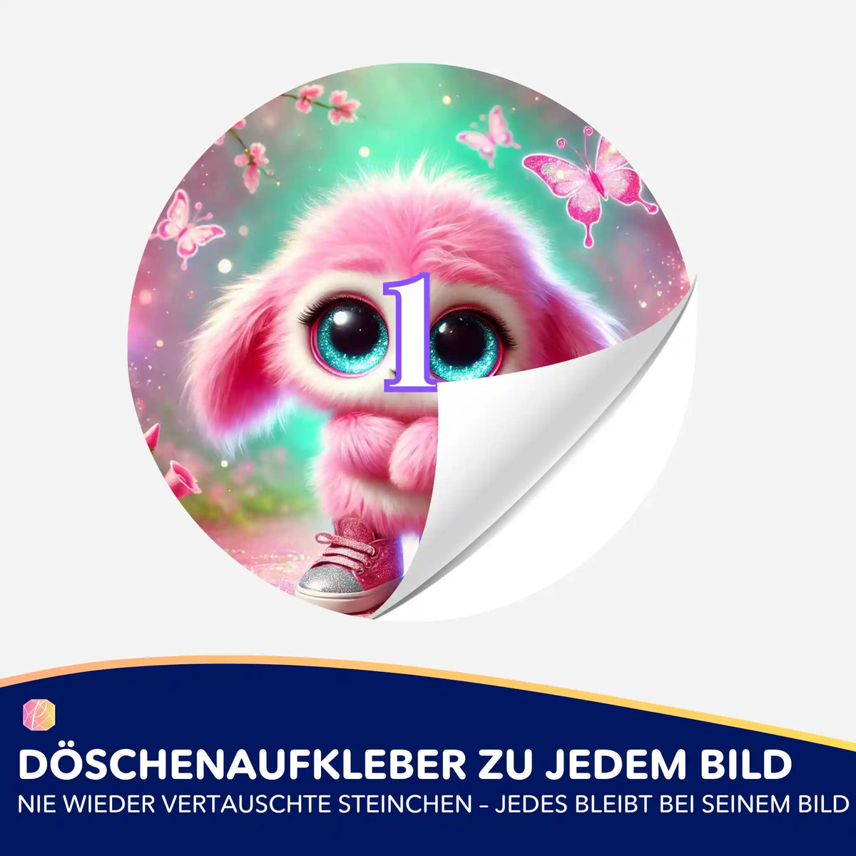 Pink Fluffel Knuffel Döschenaufkleber für Diamond Painting Zubehör zur Ordnung deiner Diamanten Steine