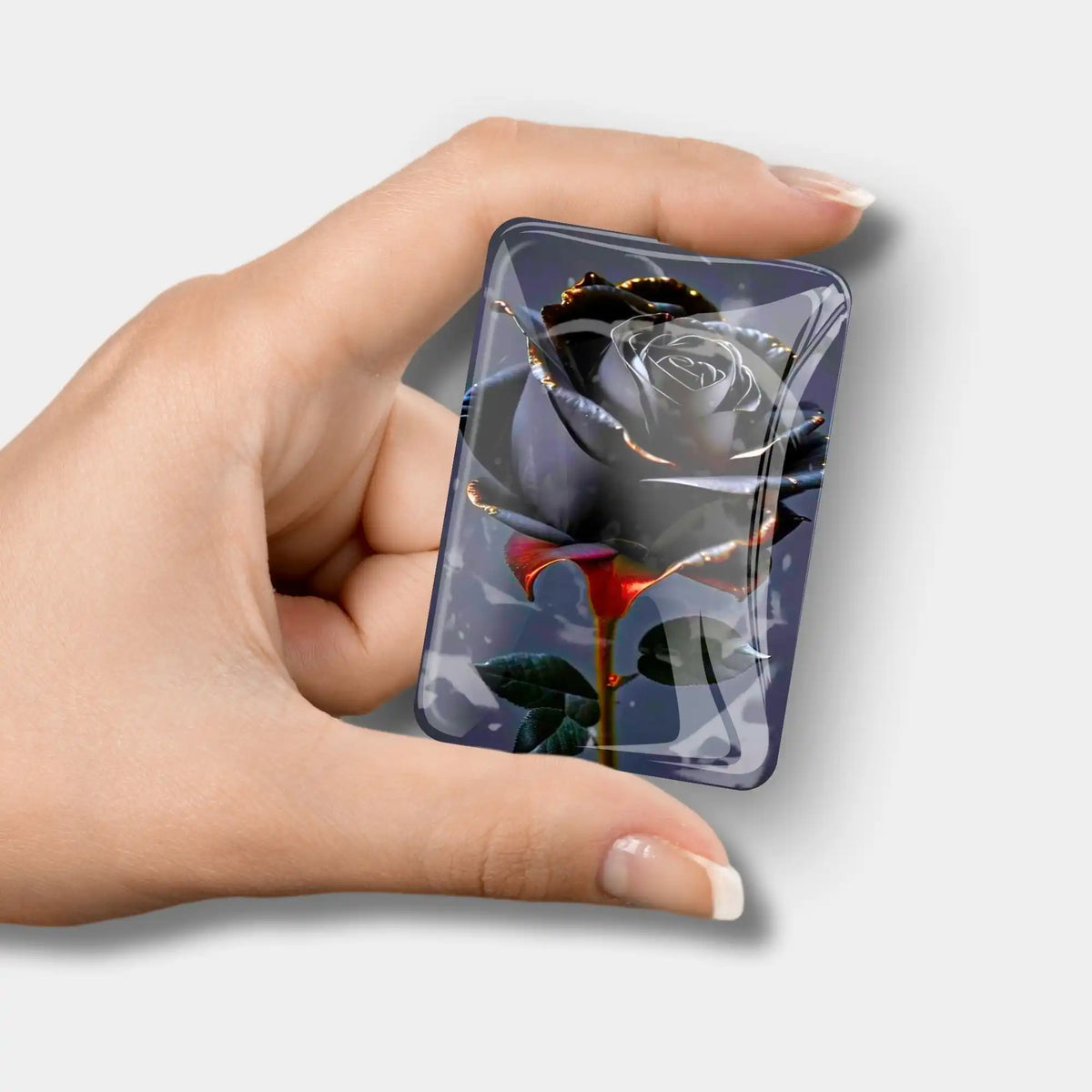 Glas Coverminder mit schwarzer Rose als praktisches Magnet-Zubehör für Diamond Painting und Bastelprojekte