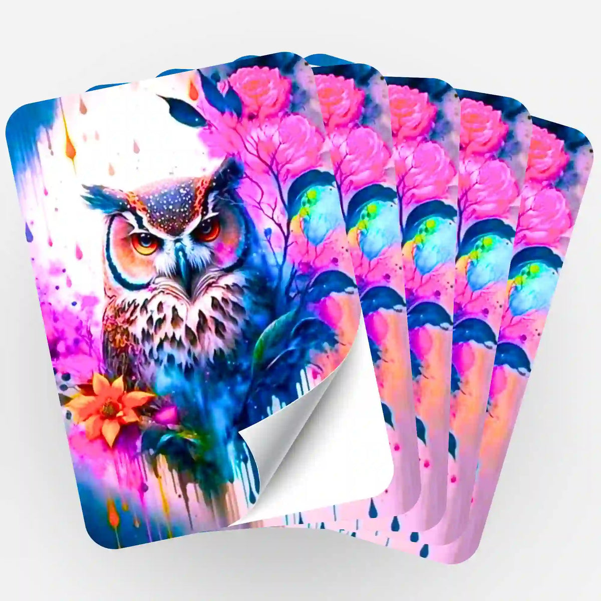 Fächerförmiges 5er-Set Eulen-Aufkleber für Diamond Painting und Malen nach Zahlen Hobby-Organisation