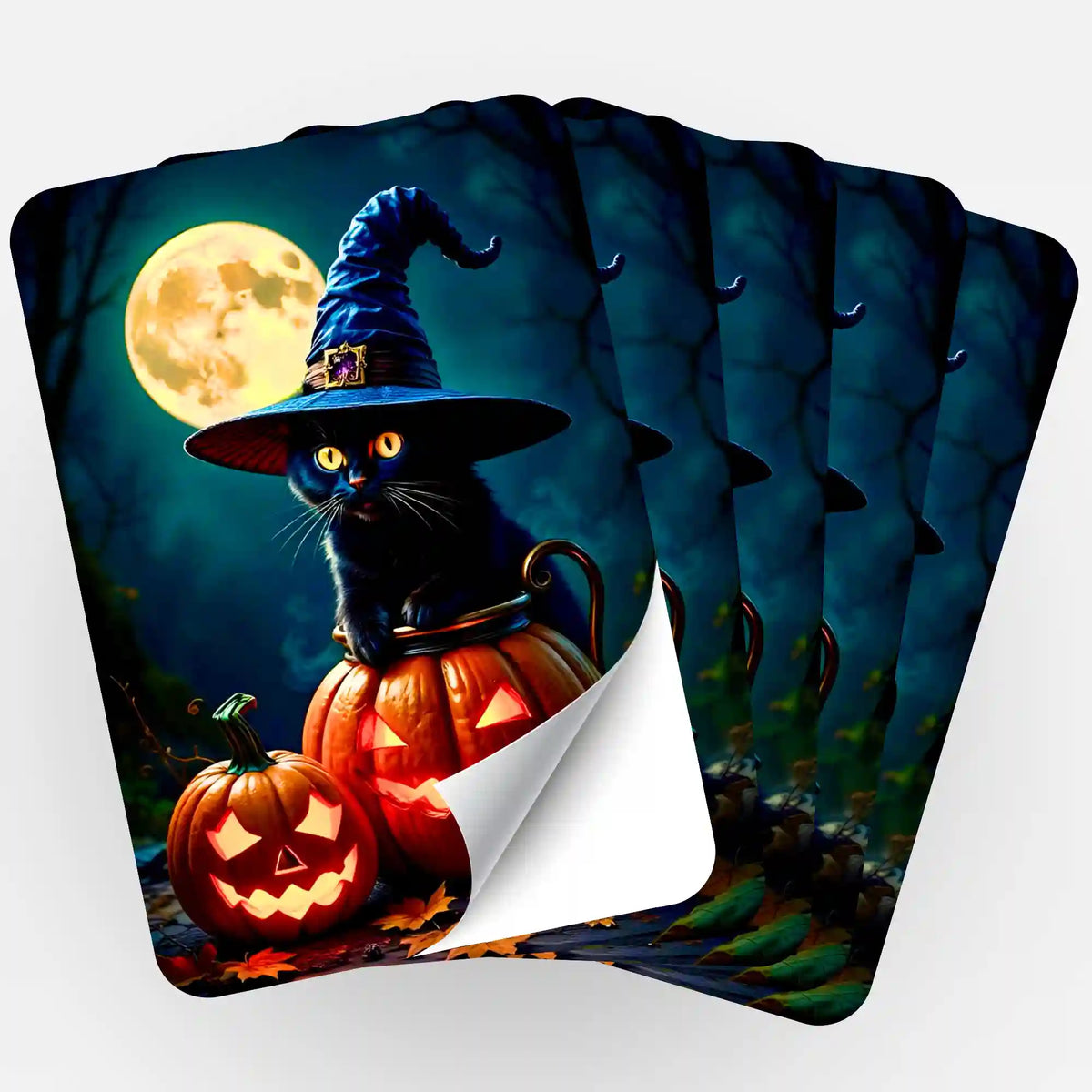 Picmondoo 5er-Set Aufkleber Wizard Cat für Diamond Painting Fans mit schwarzer Katze und Kürbissen im Halloween-Design