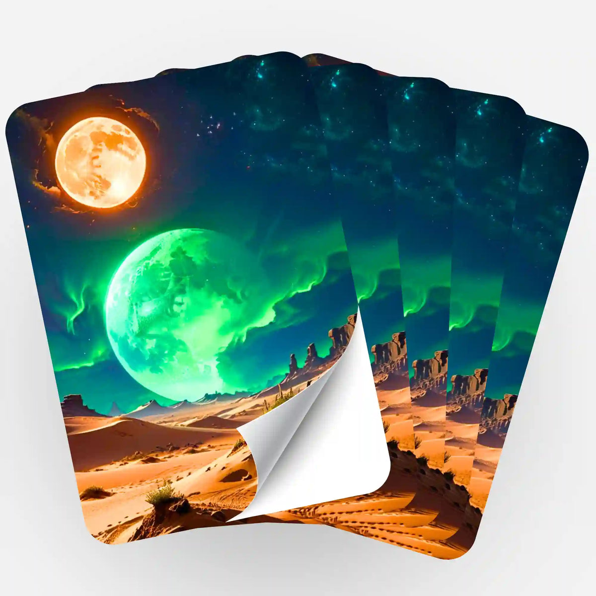 Fünfer-Set Aufkleber Finsternis mit Wüsten- und Mondmotiv für Diamond Painting Organisation und Bastelbedarf