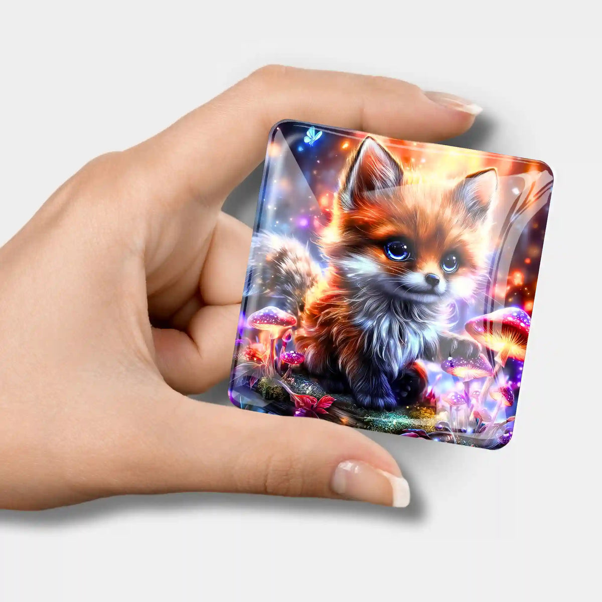 Fynni Fuchs Cover Minder aus Glas als Zubehör für Diamond Painting Projekte mit niedlichem Waldmotiv