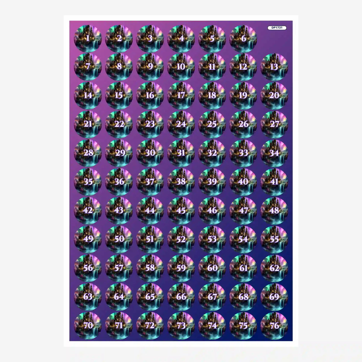 Döschenaufkleber-Set Echos des Himmels zur Organisation von Diamond Painting Steinen mit nummerierten Fantasy-Motiven