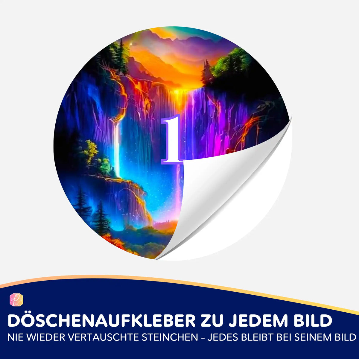 Bunte Diamond Painting Döschenaufkleber mit Wasserfall-Motiv zur organisierten Aufbewahrung Ihrer Diamanten.