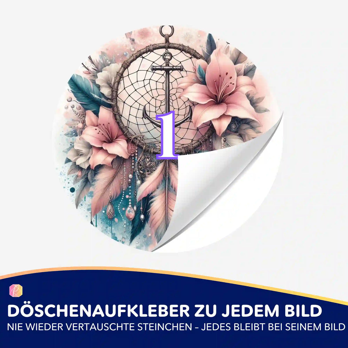 Runder Döschenaufkleber mit Dream-Anker Motiv für Diamond Painting Zubehör zur einfachen Sortierung der Steine.