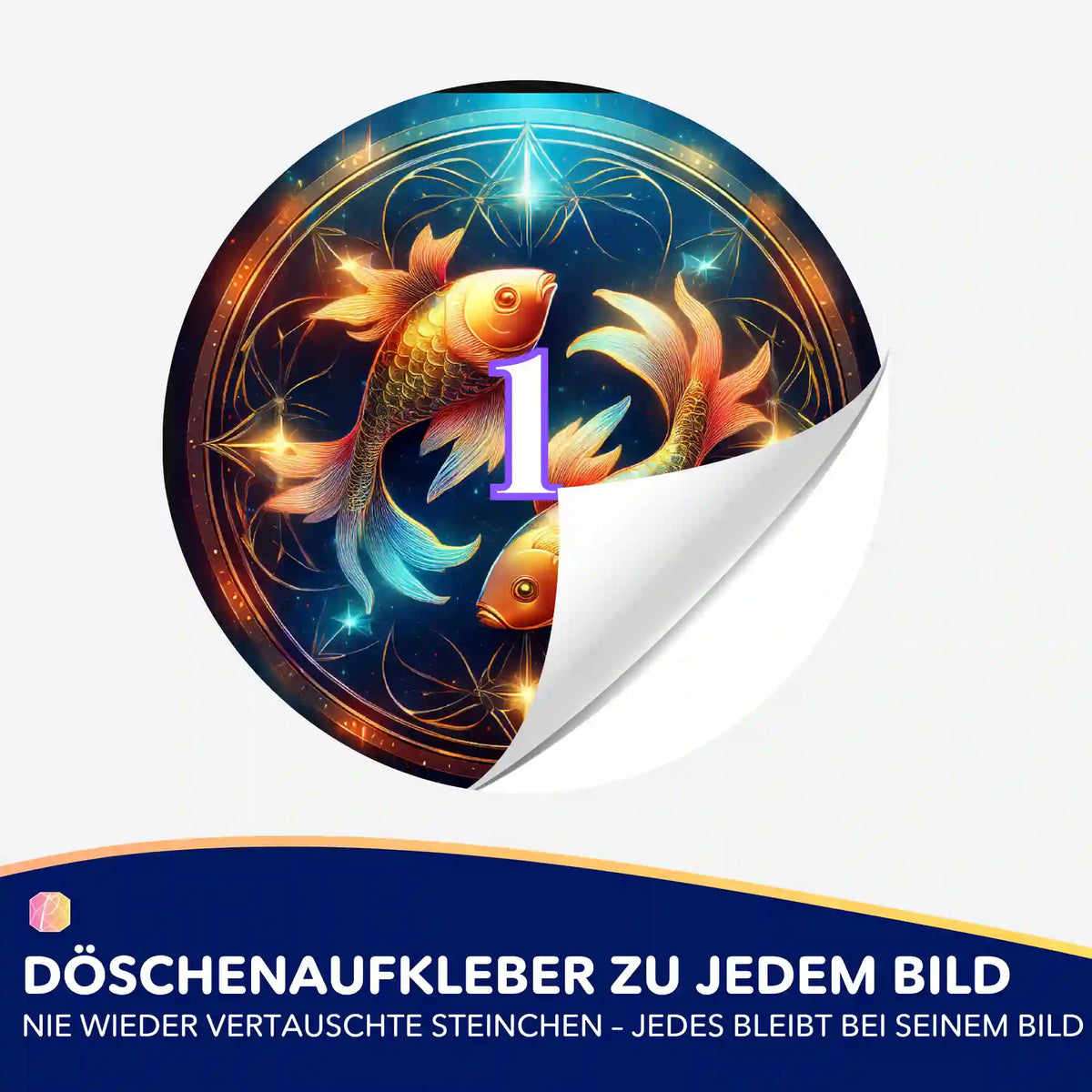 Runder Döschenaufkleber Sternzeichen Fisch für Diamond Painting Zubehör zur geordneten Aufbewahrung der Steinchen.