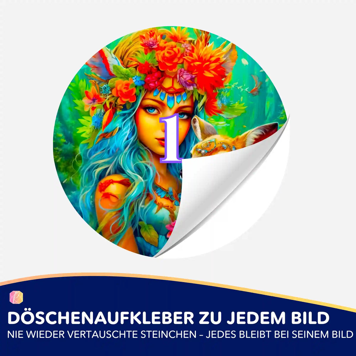 Bunter Döschenaufkleber für Diamond Painting mit Waldmädchen-Motiv zur Sortierung der Steinchen