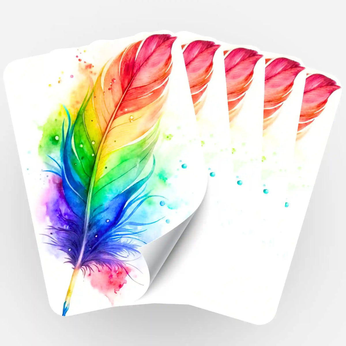 Picmondoo 5er-Set Aufkleber mit regenbogenfarbenem Feder-Motiv zur Organisation von Diamond Painting und Bastelzubehör