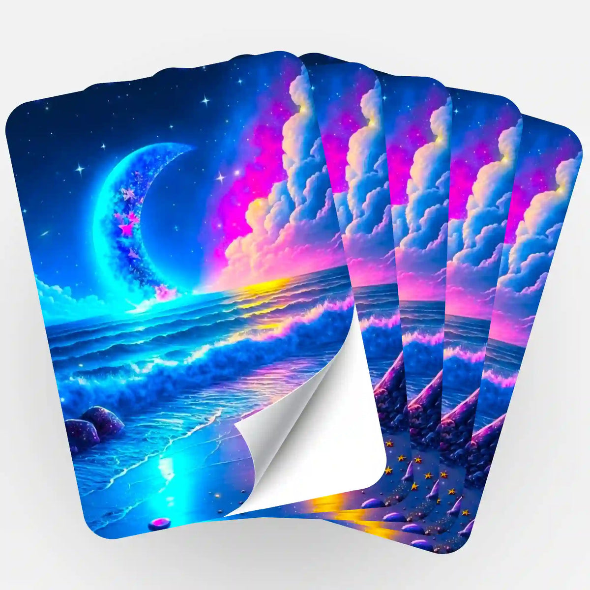 Fünfer-Set Aufkleber Strand im Mondschein für Diamond Painting Zubehör und Malen nach Zahlen Organisation