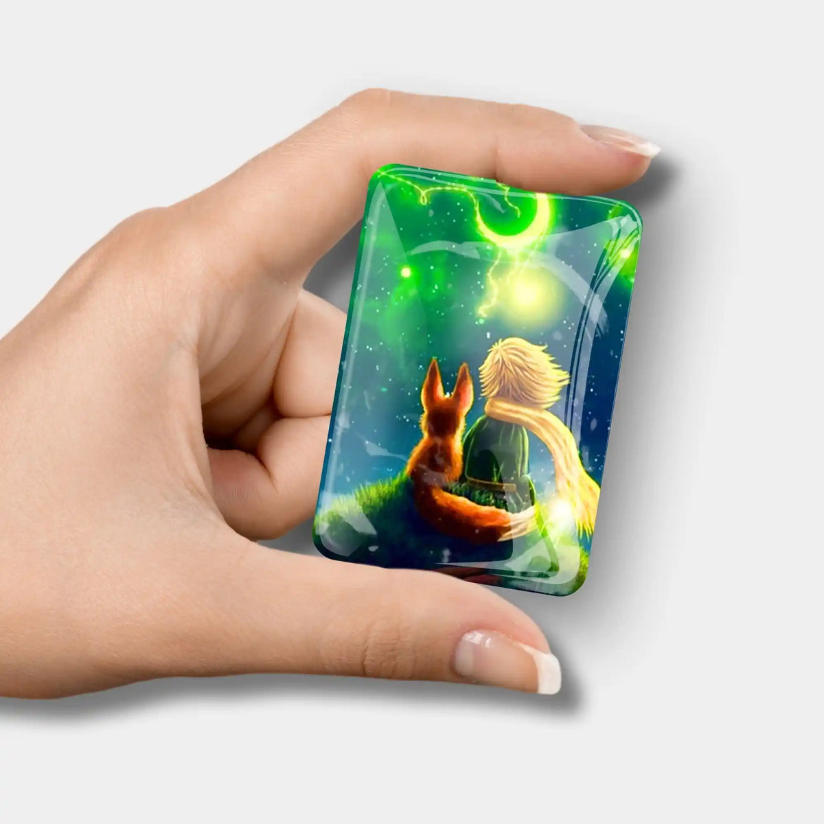 Magischer Coverminder Friends für Diamond Painting mit Fuchs und Junge Motiv, praktischer Magnet aus Glas