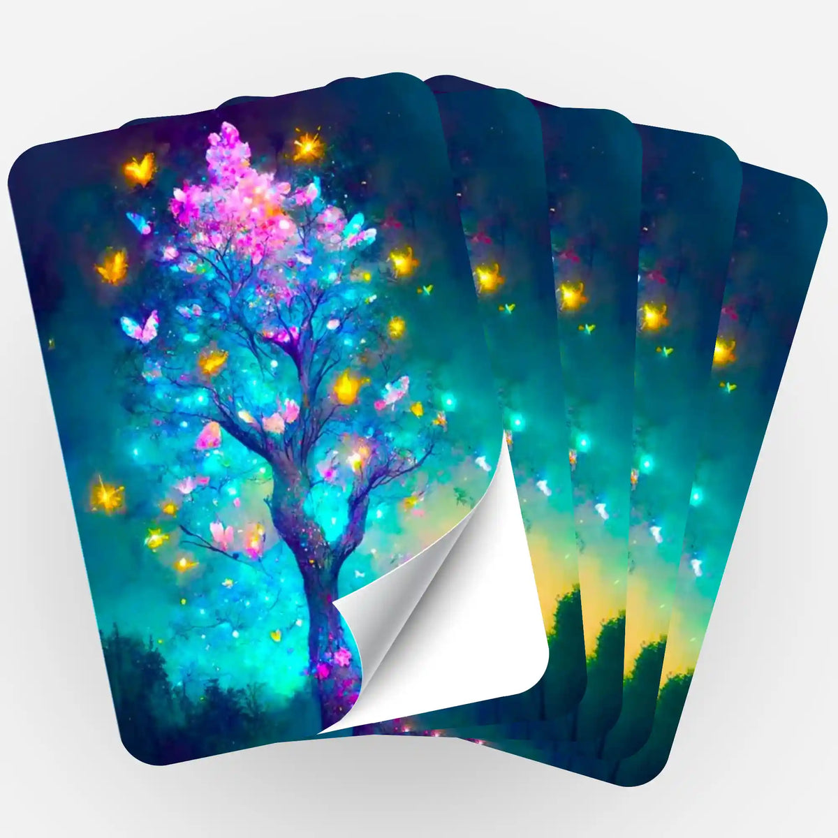 Fünf Picmondoo Aufkleber mit leuchtendem Schmetterlingsbaum-Motiv für Diamond Painting Zubehör und Organisation