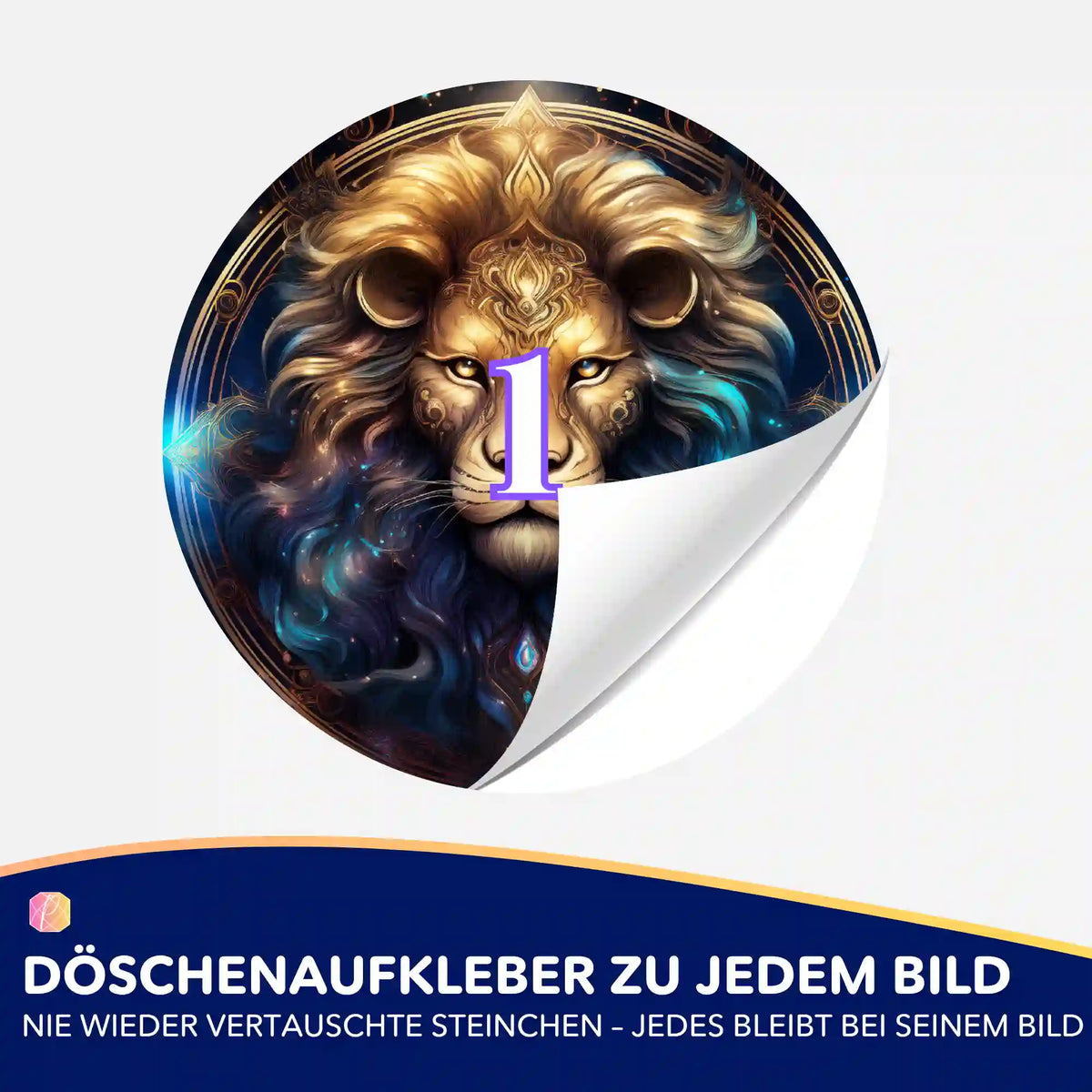Runder Döschenaufkleber mit Löwen-Motiv für die einfache Sortierung bei Diamond Painting Sets und Zubehör