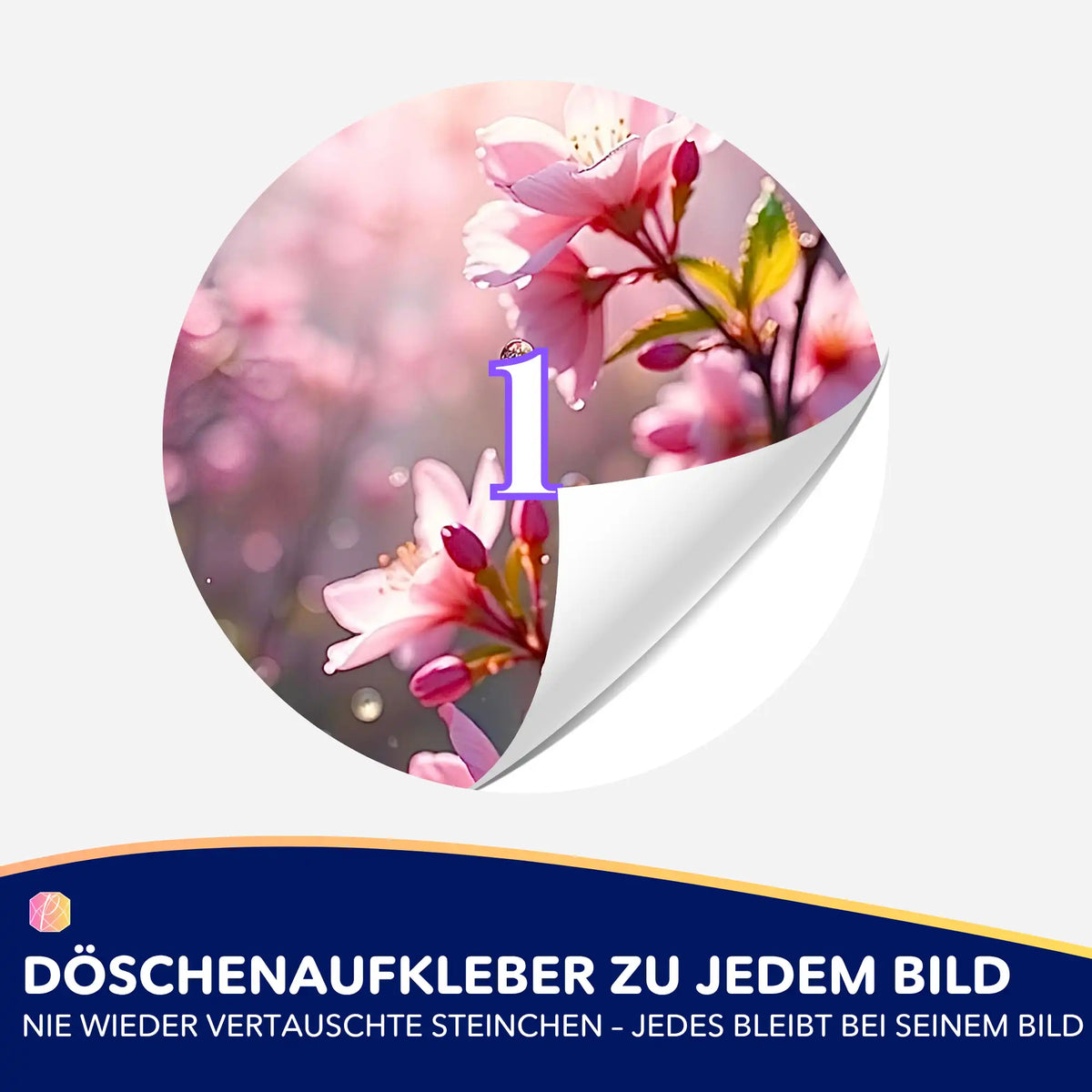 Runder Döschenaufkleber mit Kirschblüten-Motiv zur Organisation von Diamond Painting Steinchen bei DIY-Projekten
