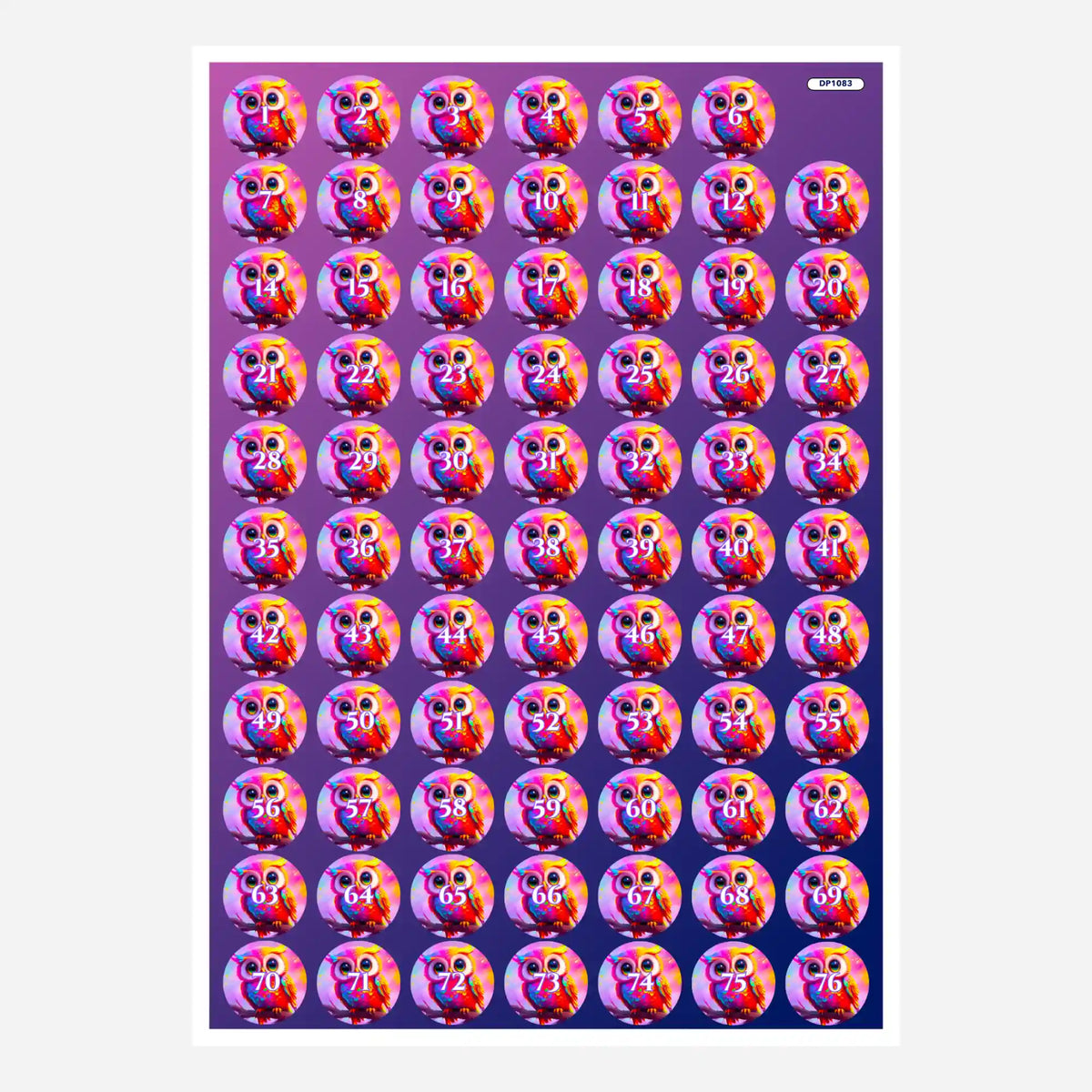 Bunte Eulchen Eulalia Döschenaufkleber zur Organisation von Diamond Painting Steinen und Zubehör
