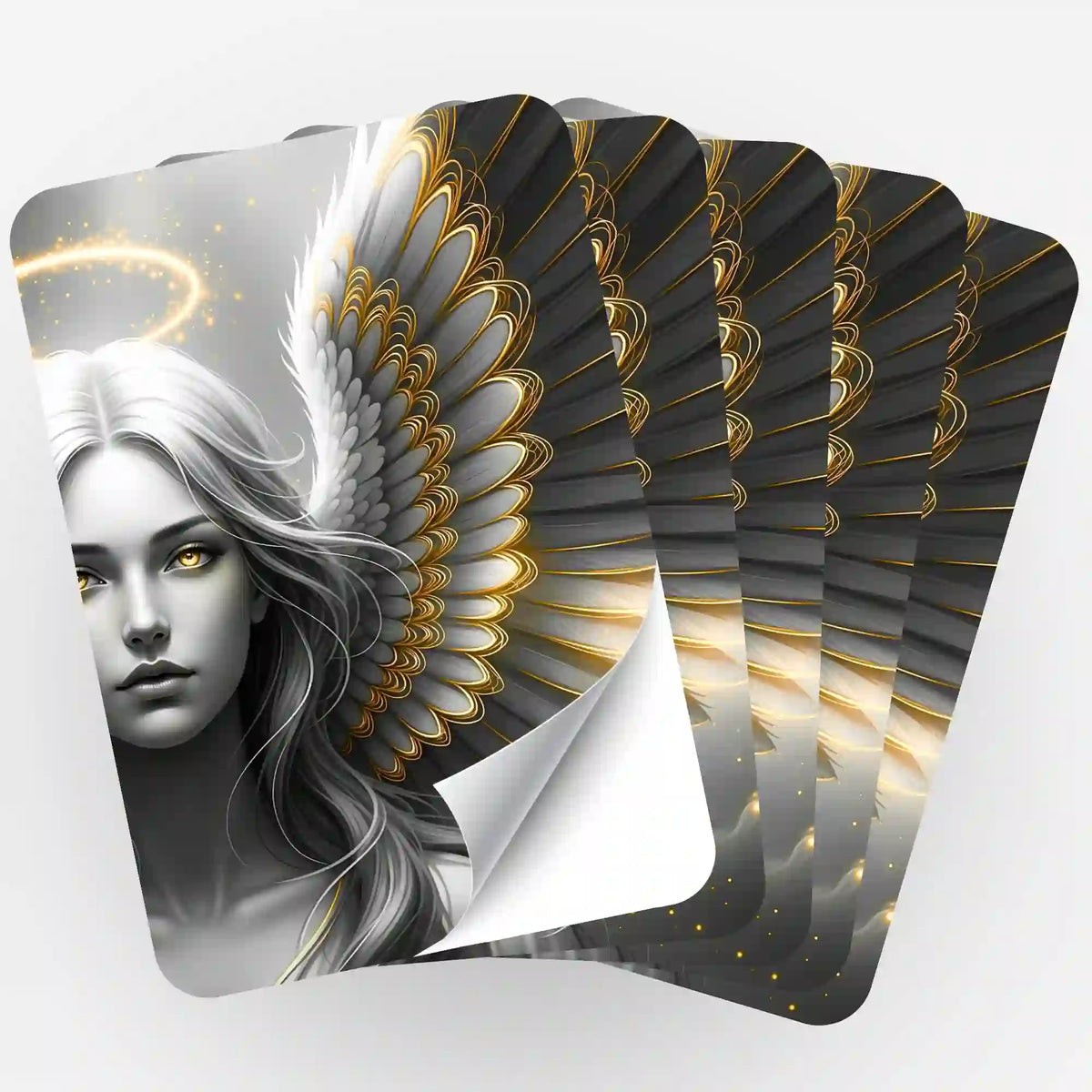5er-Set Sticker Golden Angel für Diamond Painting Zubehör – Engel Motiv in Schwarz, Weiß und Gold