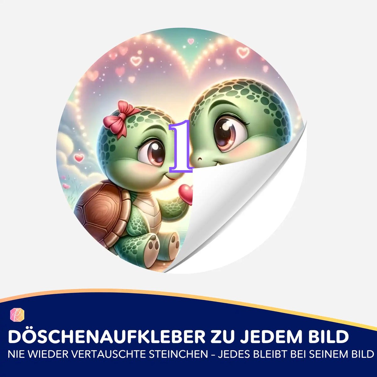 Runde Diamond Painting Döschenaufkleber mit liebevollem Schildkröten-Motiv zur Sortierung von Diamanten