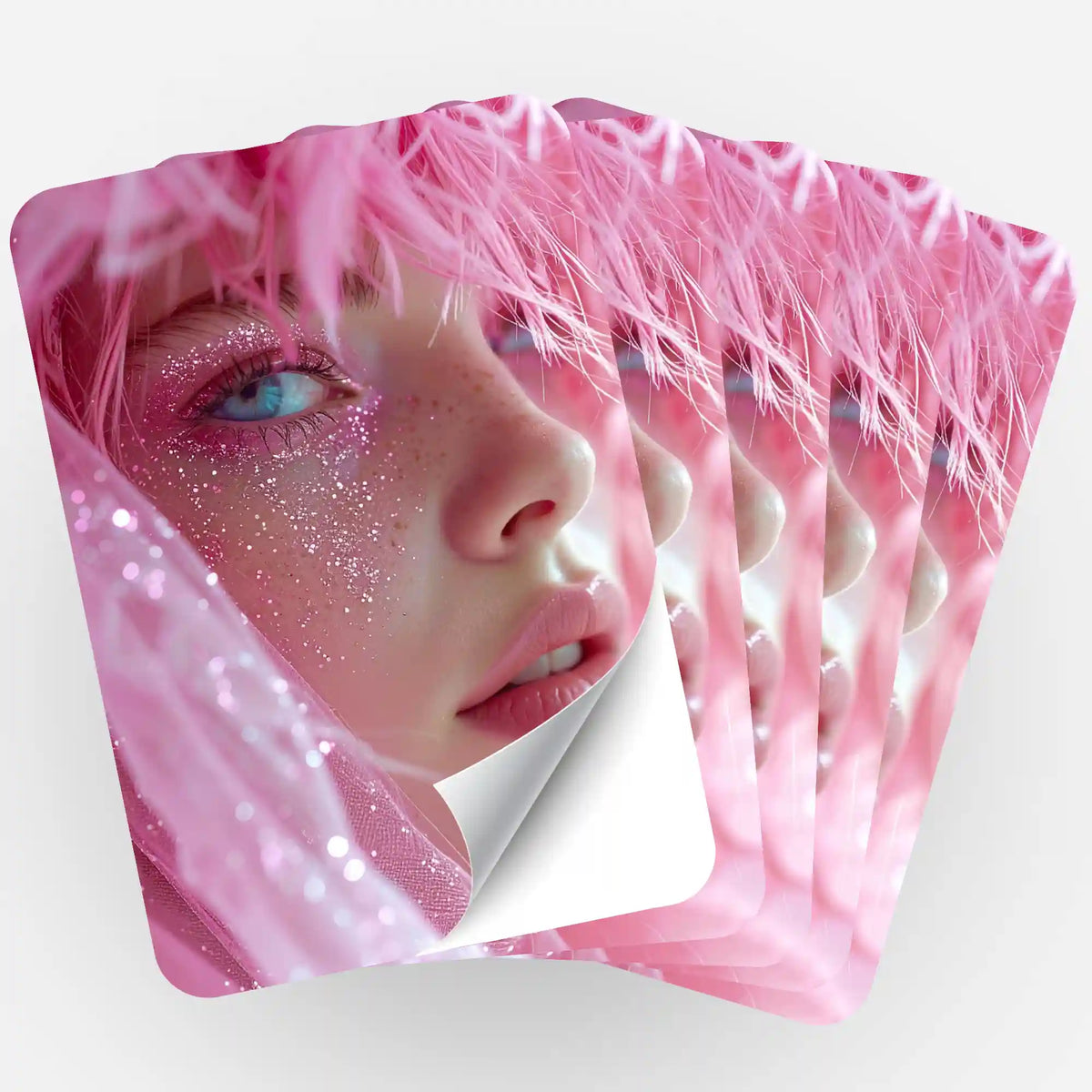 5er-Set Diamond Painting Aufkleber Moni´s Special Pink Dream mit glitzerndem Porträt-Motiv für Bastel-Fans