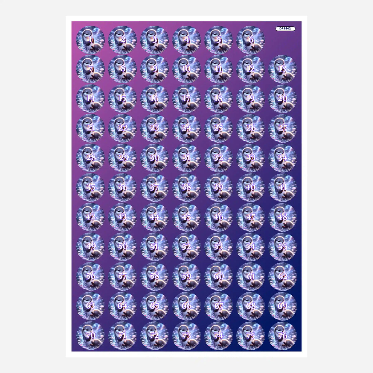 Döschenaufkleber-Set für Diamond Painting Motiv Hüterin der Sterne mit nummerierten Stickern zur Sortierung der Steine.