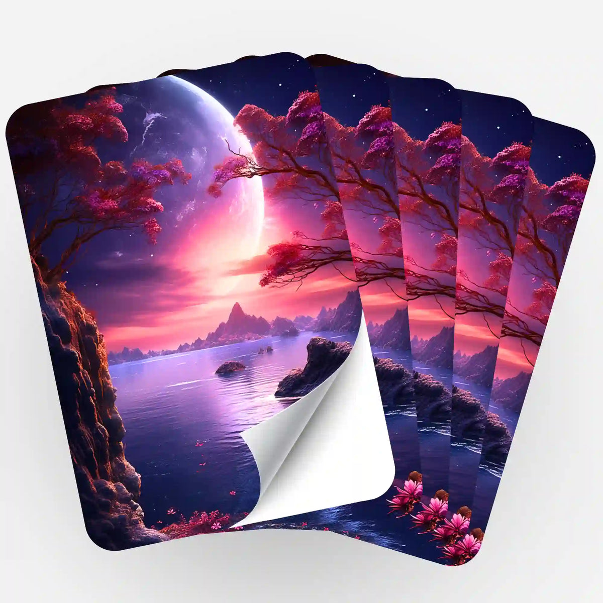 Fünfer-Set Picmondoo Aufkleber Traum von Lunara für Diamond Painting Fans mit leuchtender Mond- und Berglandschaft