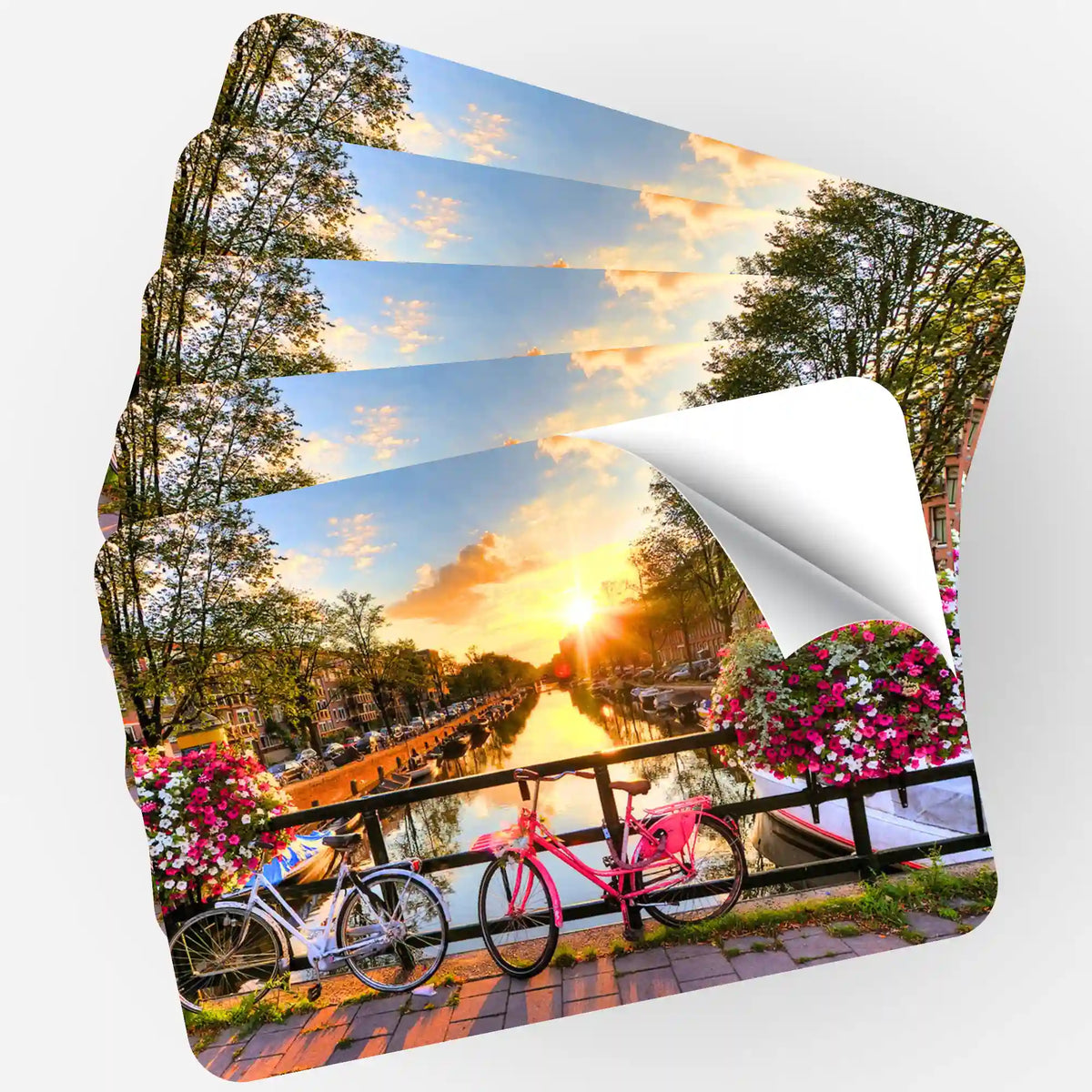 Picmondoo Sticker 5er-Set Sonnenuntergang in Amsterdam für Diamond Painting Organisation mit Blumen und Fahrrädern