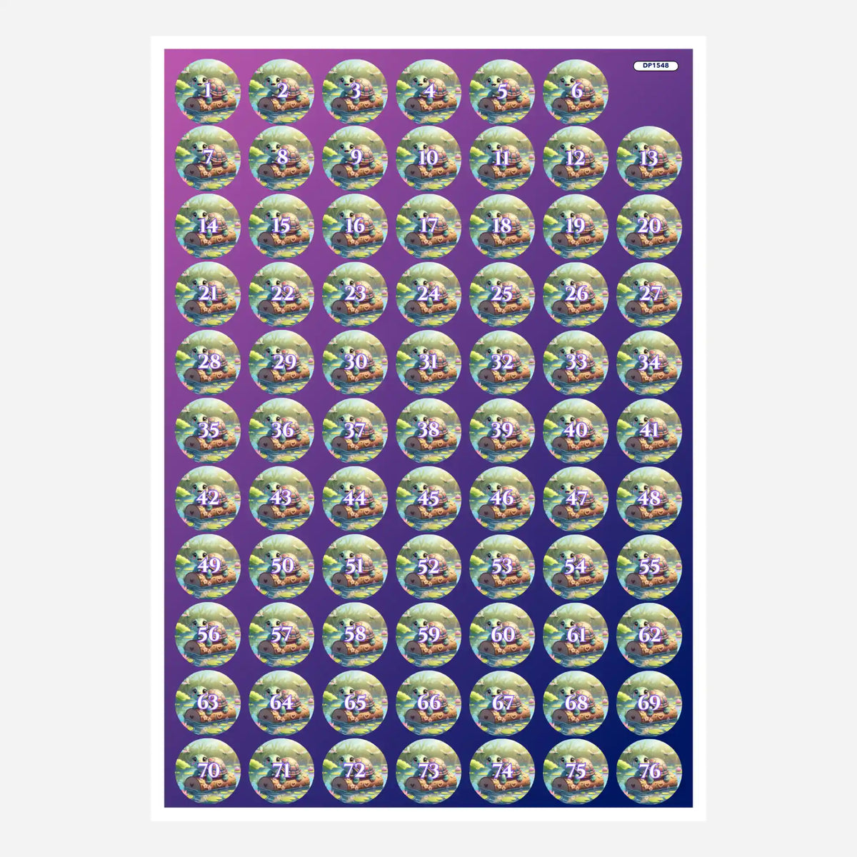 Bogen mit runden Diamond Painting Döschenaufklebern, Motiv Schildkrötenmädchen zur Organisation der Steinfarben.