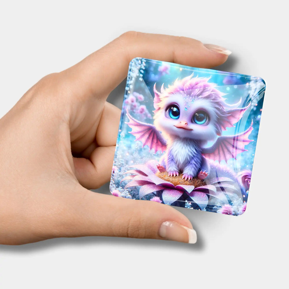 Magischer Glas-Cover Minder Elun für Diamond Painting mit süßem Drachen-Motiv als praktisches Zubehör für Bastlerinnen.