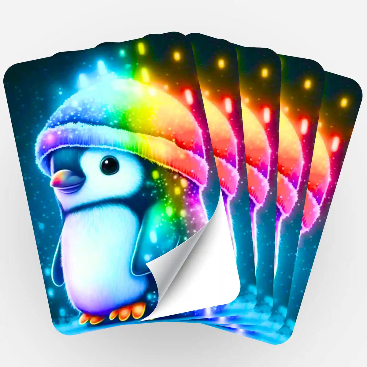5er-Set Sticker mit buntem Pinguin im Regenbogen-Design zur Organisation von Diamond Painting und Bastelsets