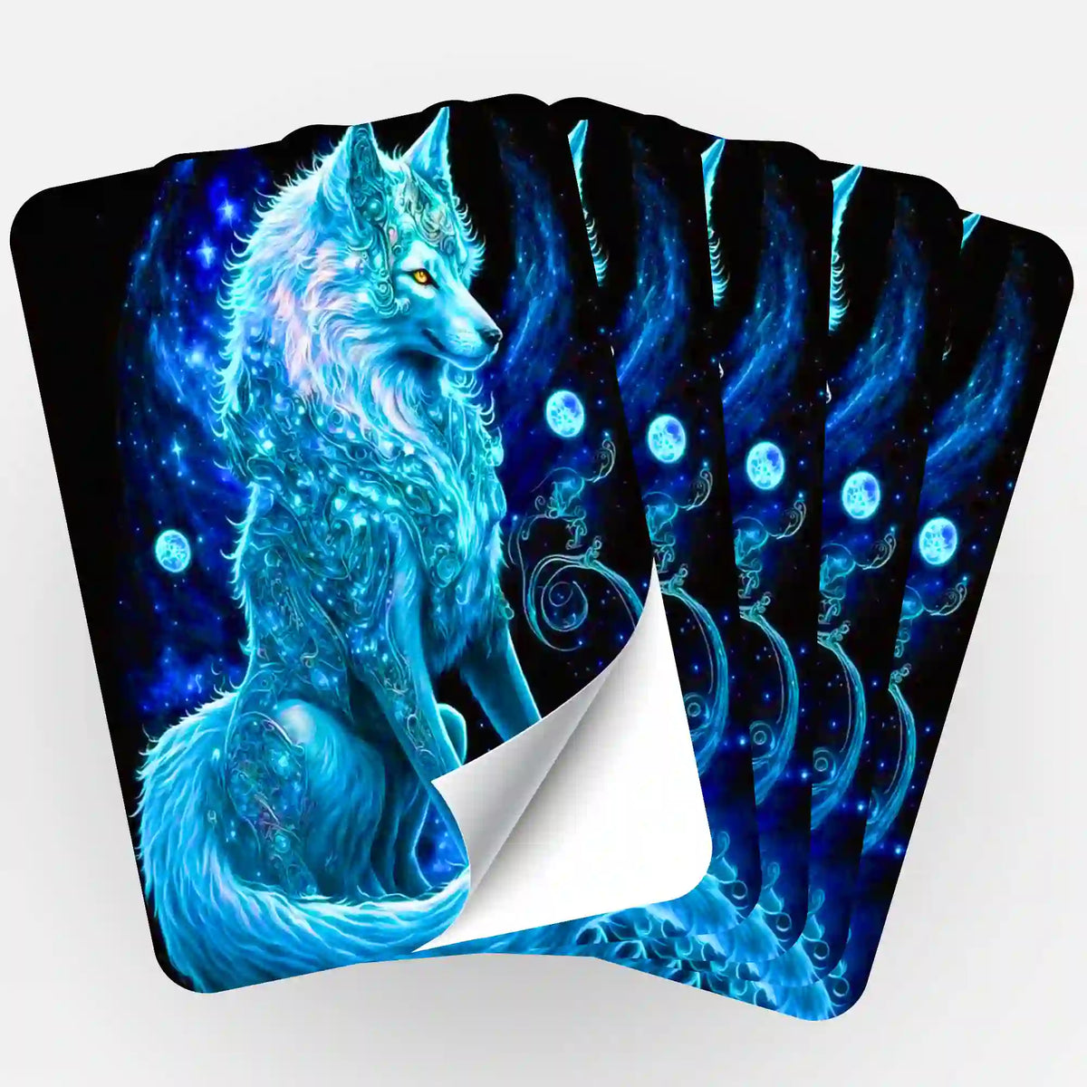 5er-Set Sticker Verzauberter Wolf für dein Diamond Painting Zubehör in leuchtendem Blau