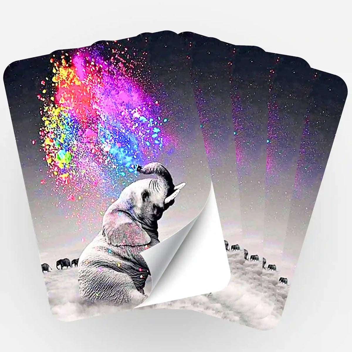Fünfer-Set Sticker mit Elefant Farbenspiel Motiv zur Organisation von Diamond Painting und Malen nach Zahlen Sets