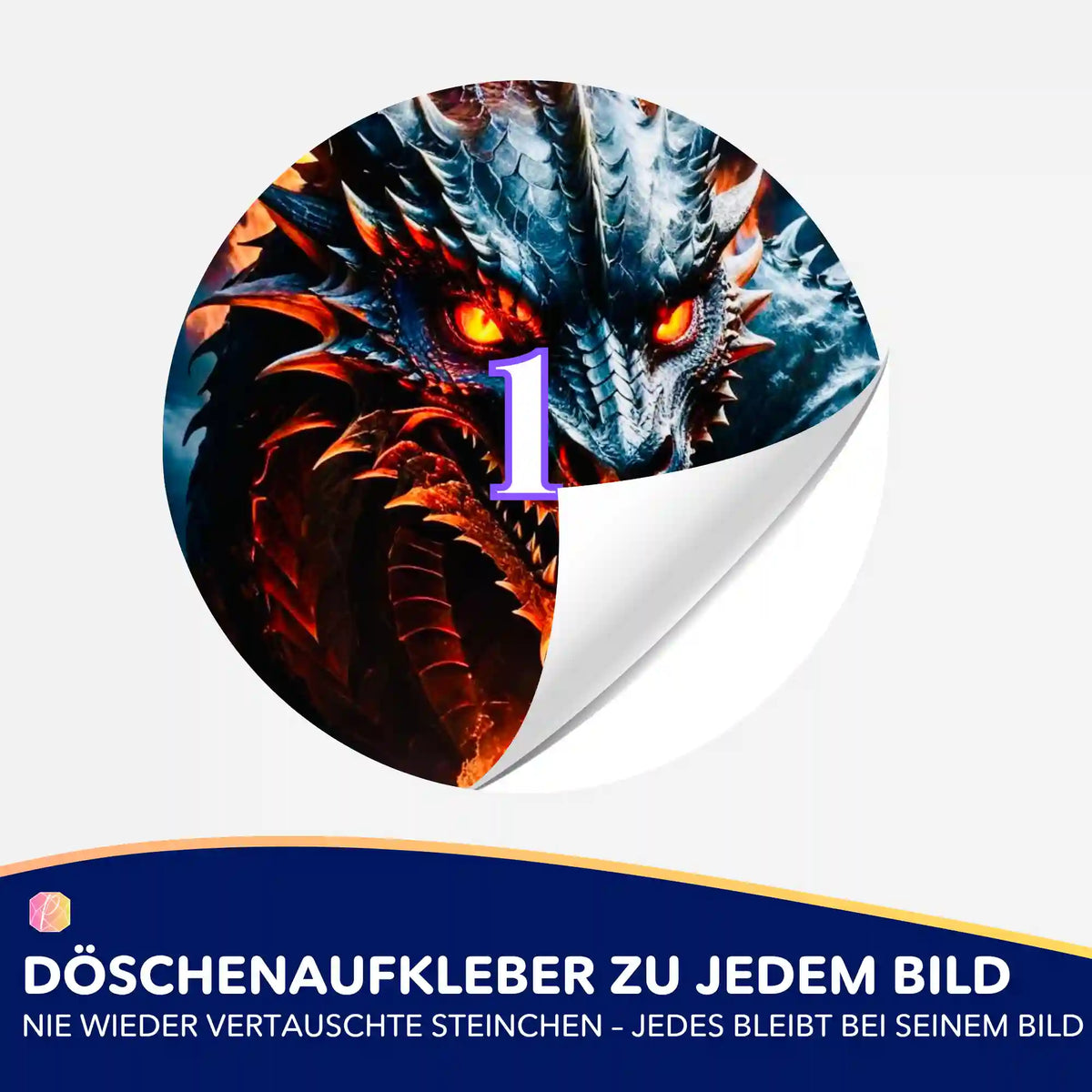 Runder Döschenaufkleber mit Drachenmotiv für Diamond Painting Zubehör zur einfachen Organisation der Steinfarben.