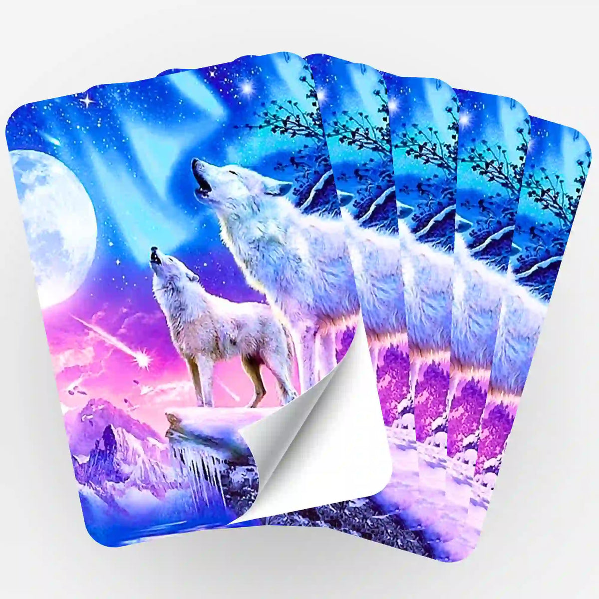 5er Aufkleber-Set Weiße Wölfe im Winterland für Ordnung beim Diamond Painting und Malen nach Zahlen Zubehör