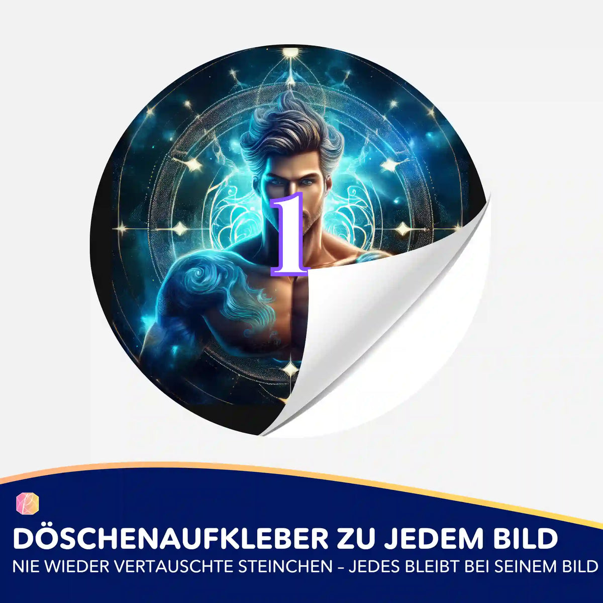Runder Diamond Painting Döschenaufkleber mit Sternzeichen-Motiv Wassermann für übersichtliches Sortieren der Steinchen